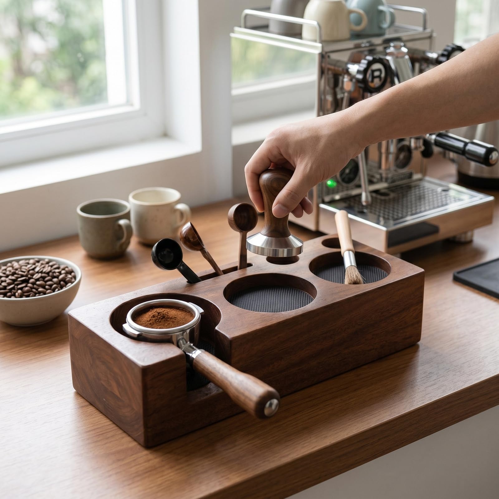 Stazione Tamping Caffè Legno Noce 51mm 53mm