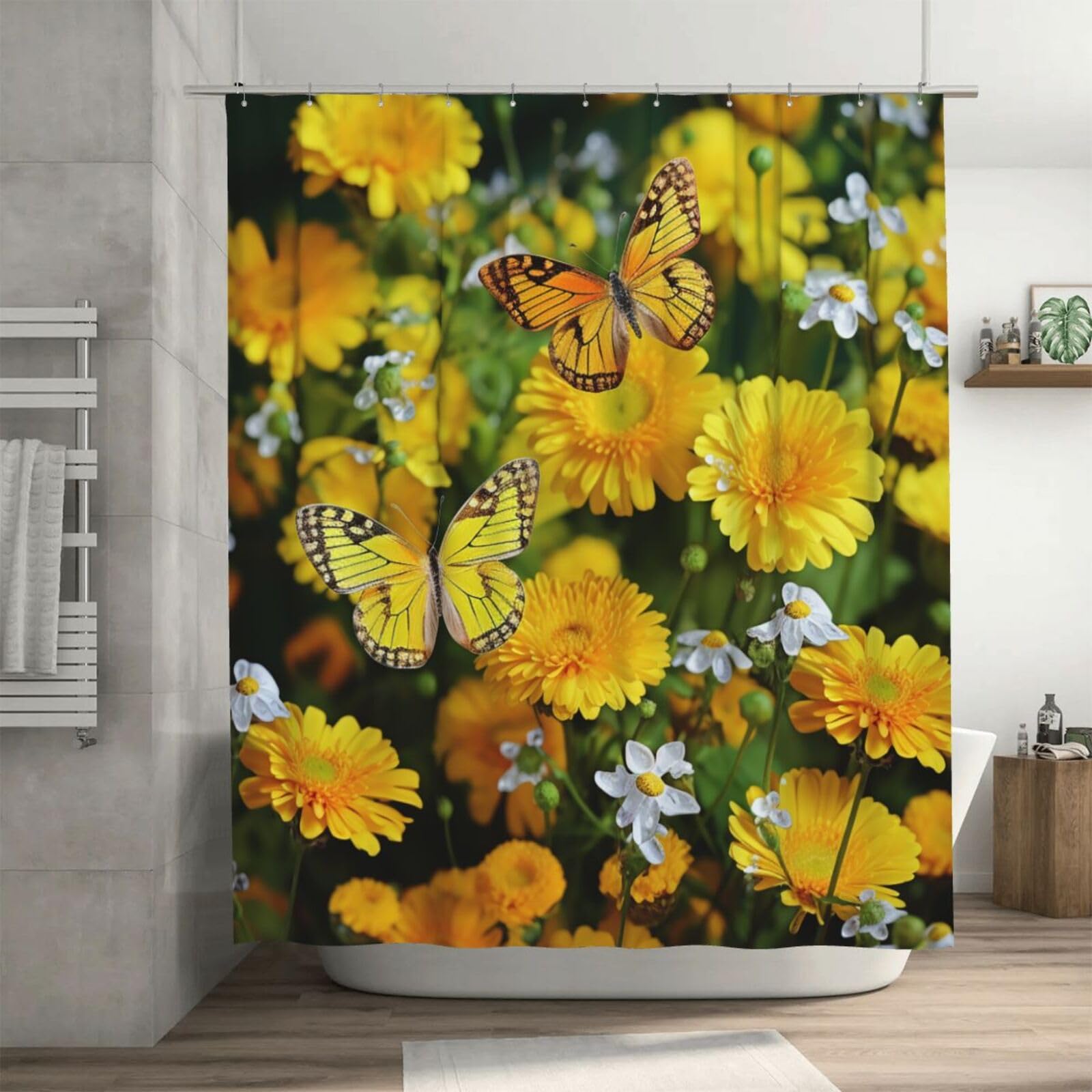 Rideau de douche imperméable 182 x 182 cm épais avec crochets pour douche et baignoire motif jaune