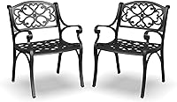 Homestyles Sanibel Black Cast Aluminum Outdoor Dining Chairs Set of 2 - Durable Patio Garden Armchairs with Contoured Seats