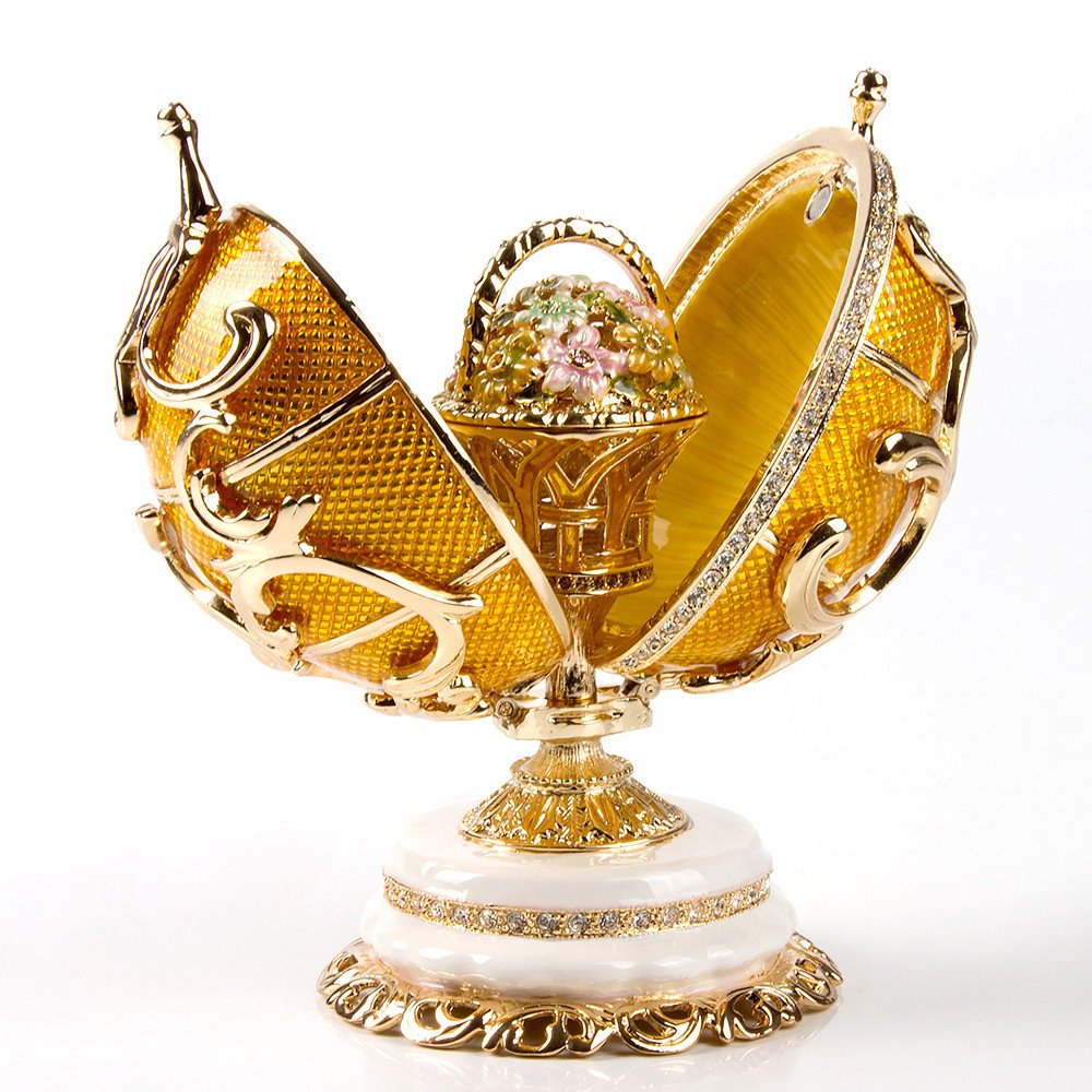 Swarovski Crystals Faberge Egg Ornament with Spring Basket Double