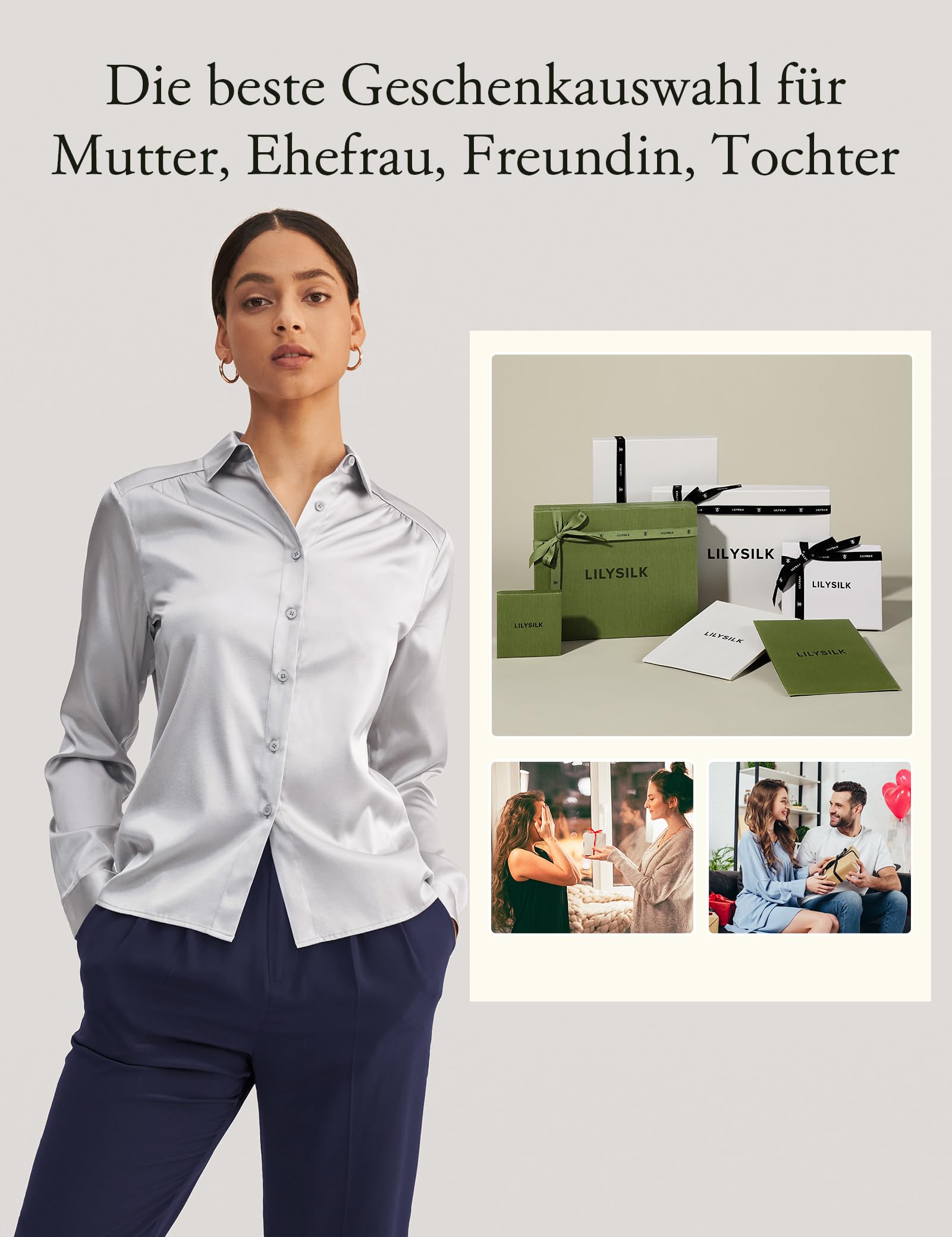 LilySilk Frauen Seide Hemdbluse Damenhemd Shirt Langarm Kragen Klassische Bluse mit V-Ausschnitt für Arbeit oder Freizeit