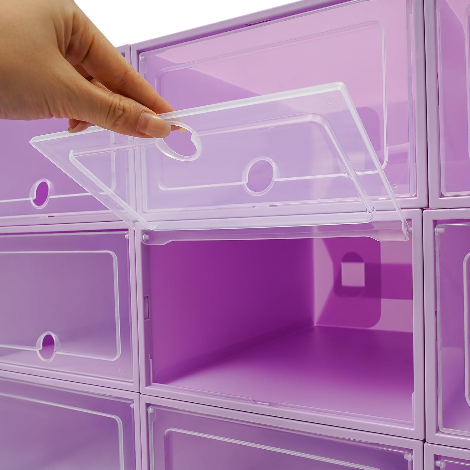 Shoe Storage Boxes Organizers, Clear Plastic Stackable 24 Pack, Shoe Rack & Holder Substitute, Sneaker Containers, Toy Storage Organizer Bins for Entryway, Closet, Under Bed, Purple