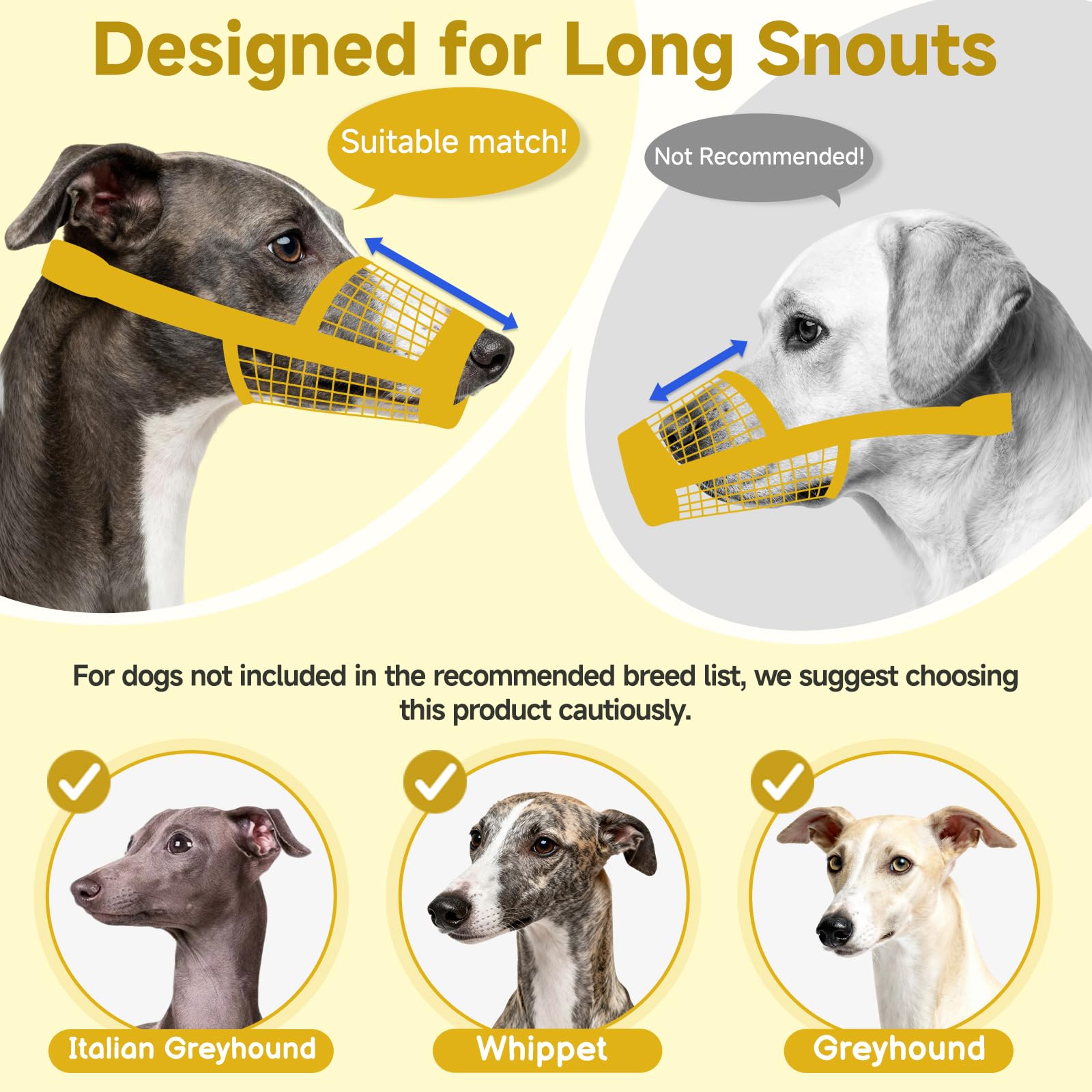 Mayerzon Greyhound – Muselière pour Chien Whippet – Muselière en Maille Souple pour éviter Les morsures excessives et Les mastications – Convient pour Le toilettage, la Promenade et Les visites chez