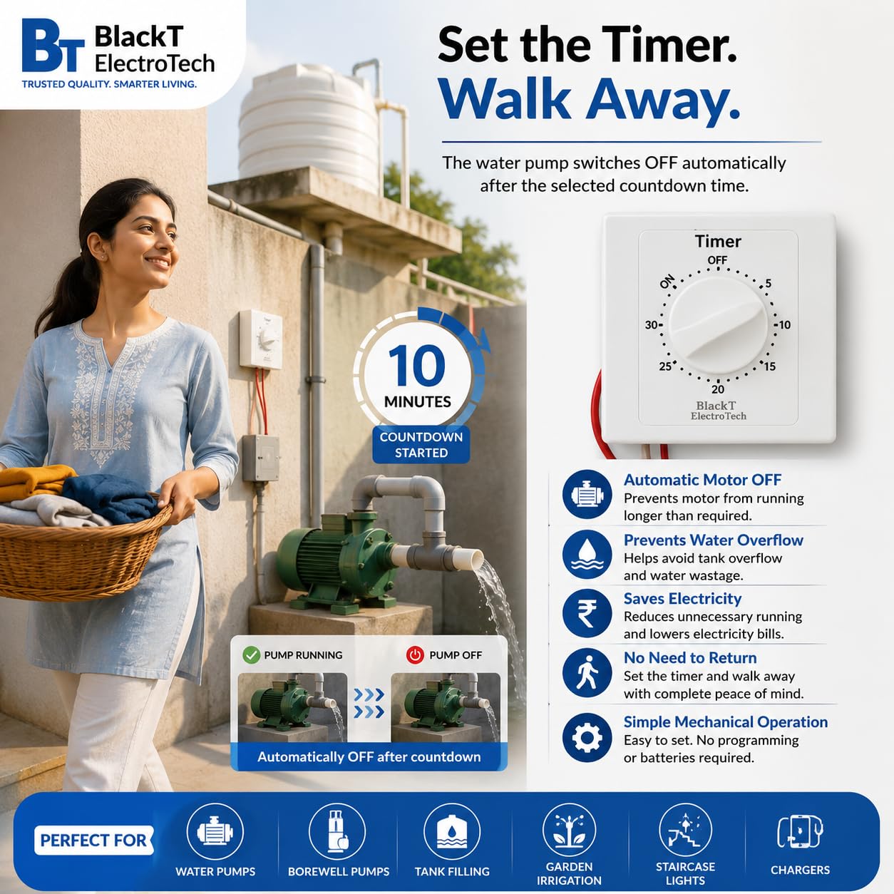 Blackt Electrotech BT41M6 10A 30Min Mechanical Countdown Timer Switch for Lights & Appliances | Easy Timer for Home, Bedroom & Bathroom Fan — Amazon image 4
