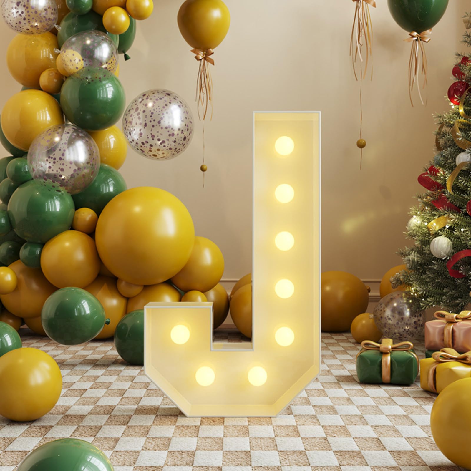 Letras LED de marquesina de 91,5 cm, con luces altas y grandes iluminadas, letrero de fondo de cartón para fiesta de cumpleaños, Navidad, noche, hogar, bar, graduación, boda, decoración, J, 91,5 cm