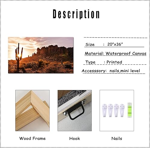 Miniatura 3 de Derkymo Arizona - Cuadros de paisaje de cactus del desierto occidental sobre lienzo, impresión artística de superstición, montañas, puesta de sol,