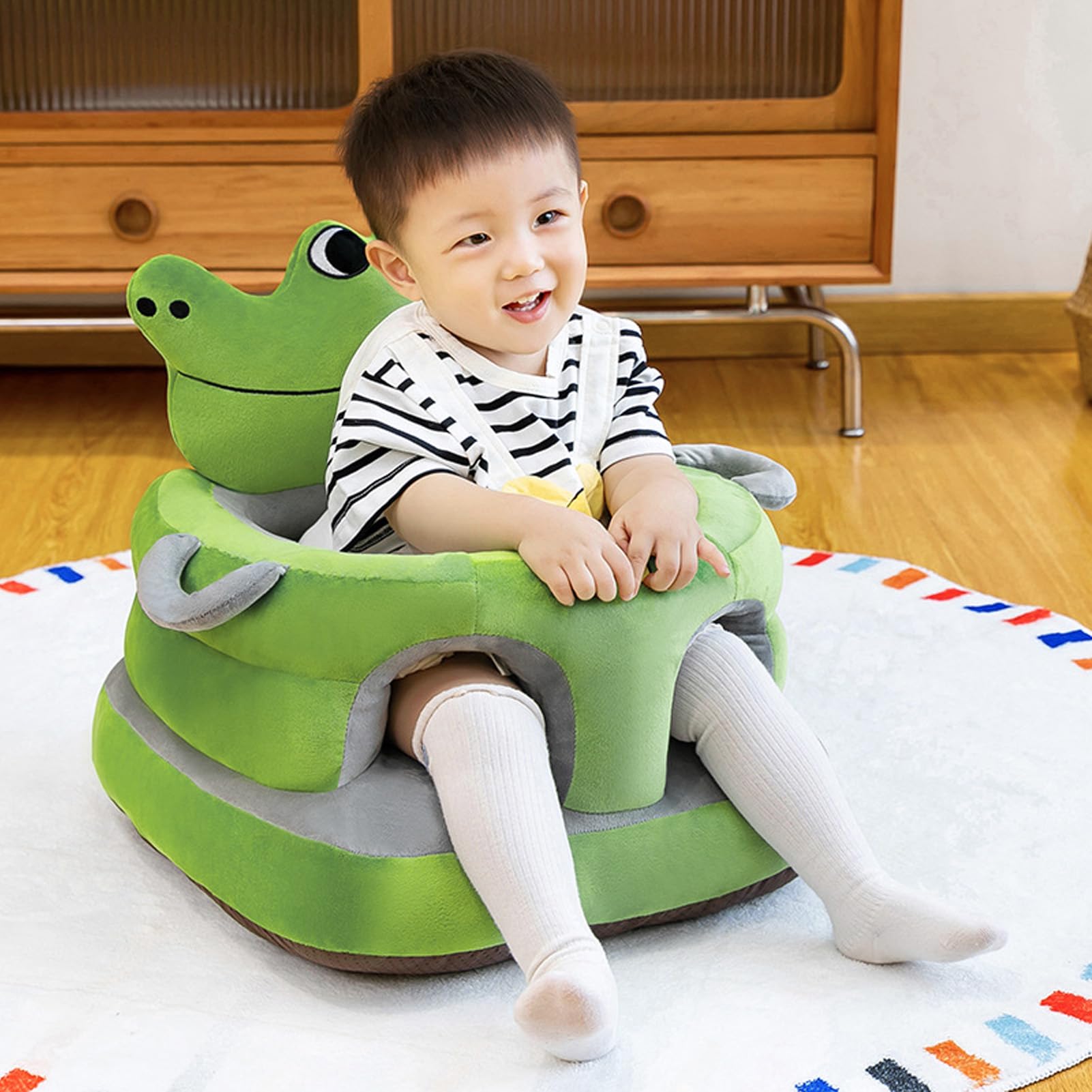 Sxhlseller Seggiolino per Bambini in Peluche con Supporto per la Schiena per Sedersi, Simpatico Cartone Animato Animale Seggiolone da Terra per Neonati, Morbido Divanetto per Sicurezza e Comfort,