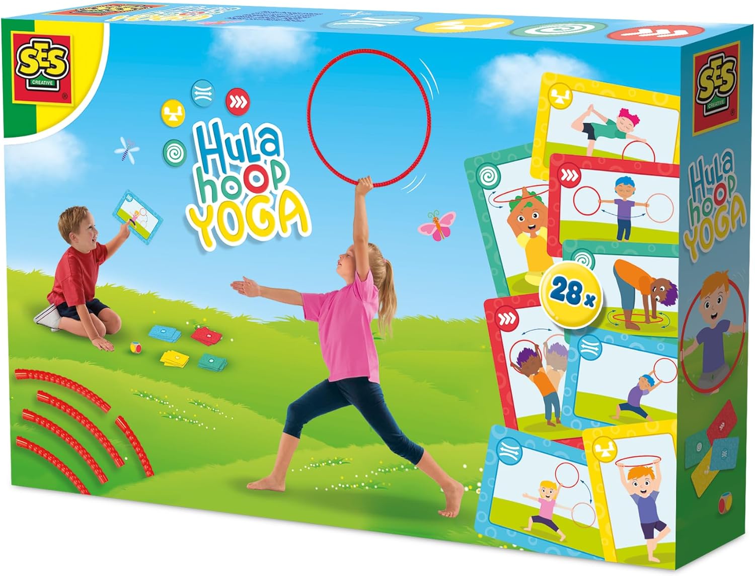 SES Creative - Yoga Hoop - Yoga Hoop for Children - with Cubes and 28 Yoga Cards for Children - Full Awareness for Children