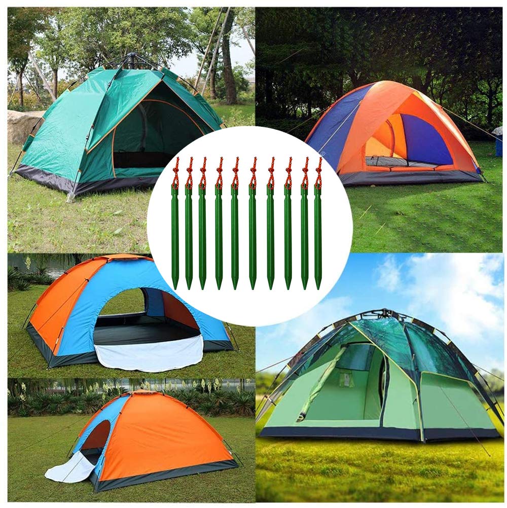 Picchetti per tenda in alluminio, confezione da 12 picchetti in alluminio con corde riflettenti, picchetti in metallo a tre travi resistenti, per tende da campeggio, amache e baldacchini (nero