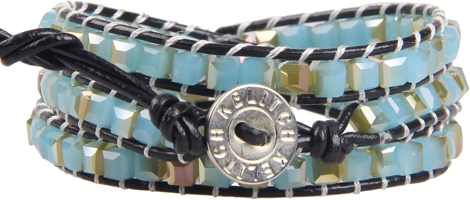 KELITCH Faceted Cut Crystal Beads 3 Wrap Bracelet Handmade for Summer (Color 6), Khaki 20, 24 Inch - Image 3