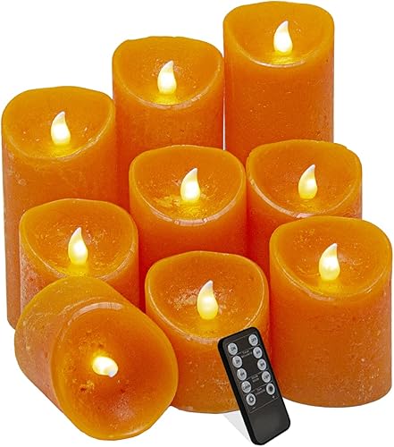 Vela sin llama, naranja, 3 velas LED (3 x 4 pulgadas5 pulgadas6 pulgadas), hechas de cera texturizada real, vela de pilar parpadeante, con control disponible en Yaxa Colombia