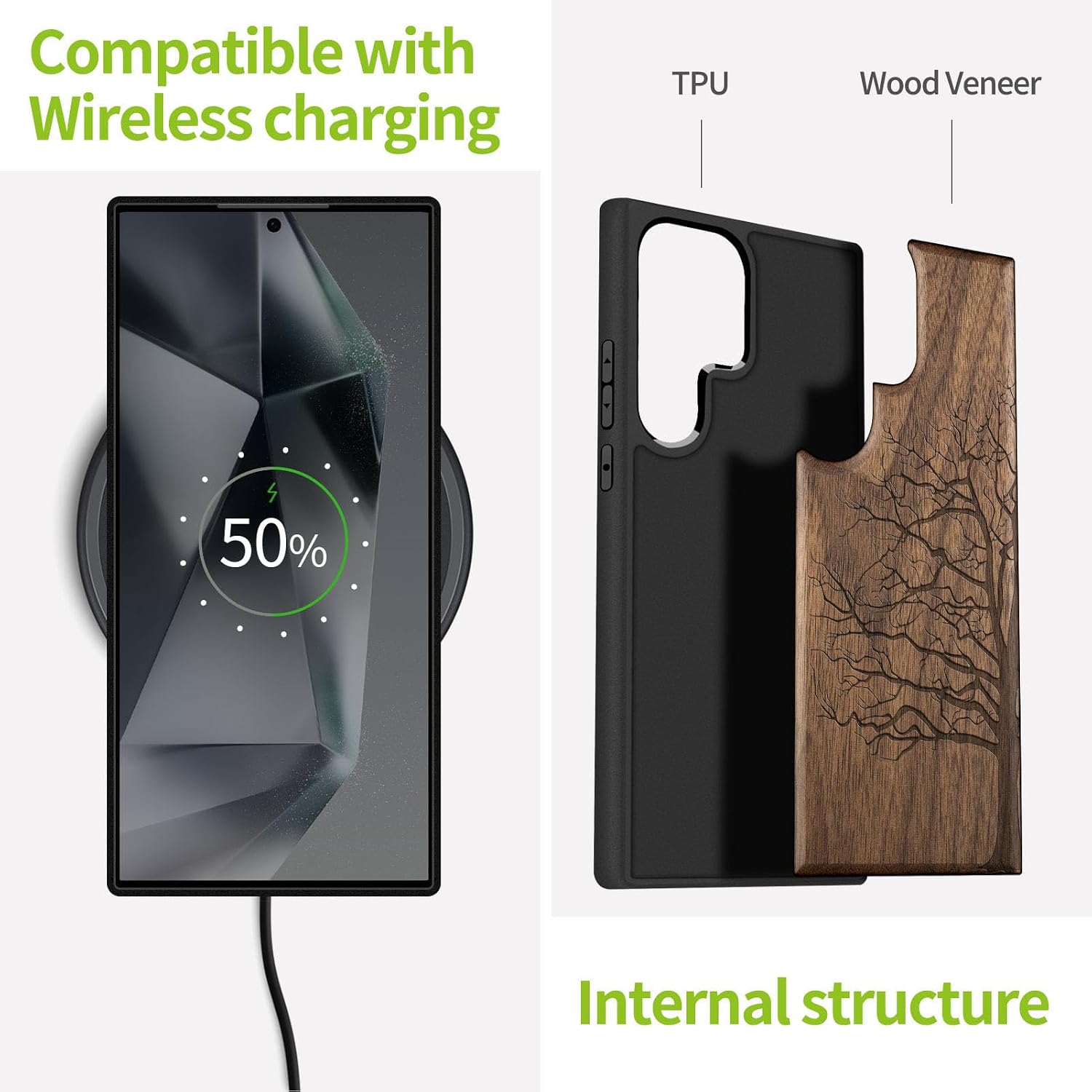 Carveit Wood Case for Galaxy S25 Ultra Case 2025 [Natural Wood & Black Soft TPU] Shockproof Protective Cover Unique Wooden Design Compatible with Samsung S25 Ultra (Eternal Tree-Walnut)