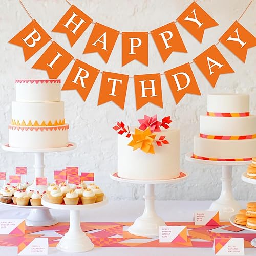 Miniatura 2 de Cartel de cumpleaños naranja con texto en inglés "Happy Birthday" para niños, niñas, mujeres, cumpleaños, decoración de fiesta de té, banderines,