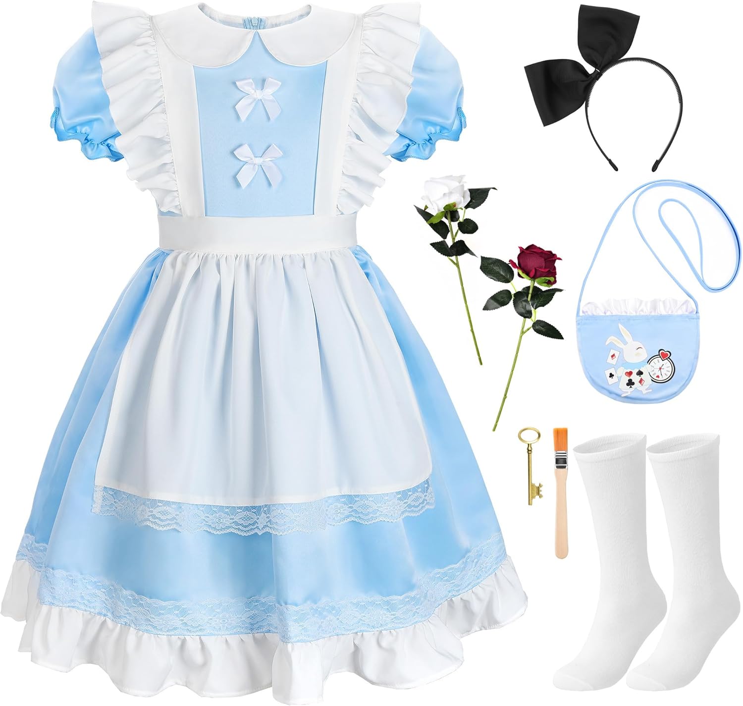 ReliBeauty Princess Deluxe Glittering Halloween Dress with Apron Bow Hair Band