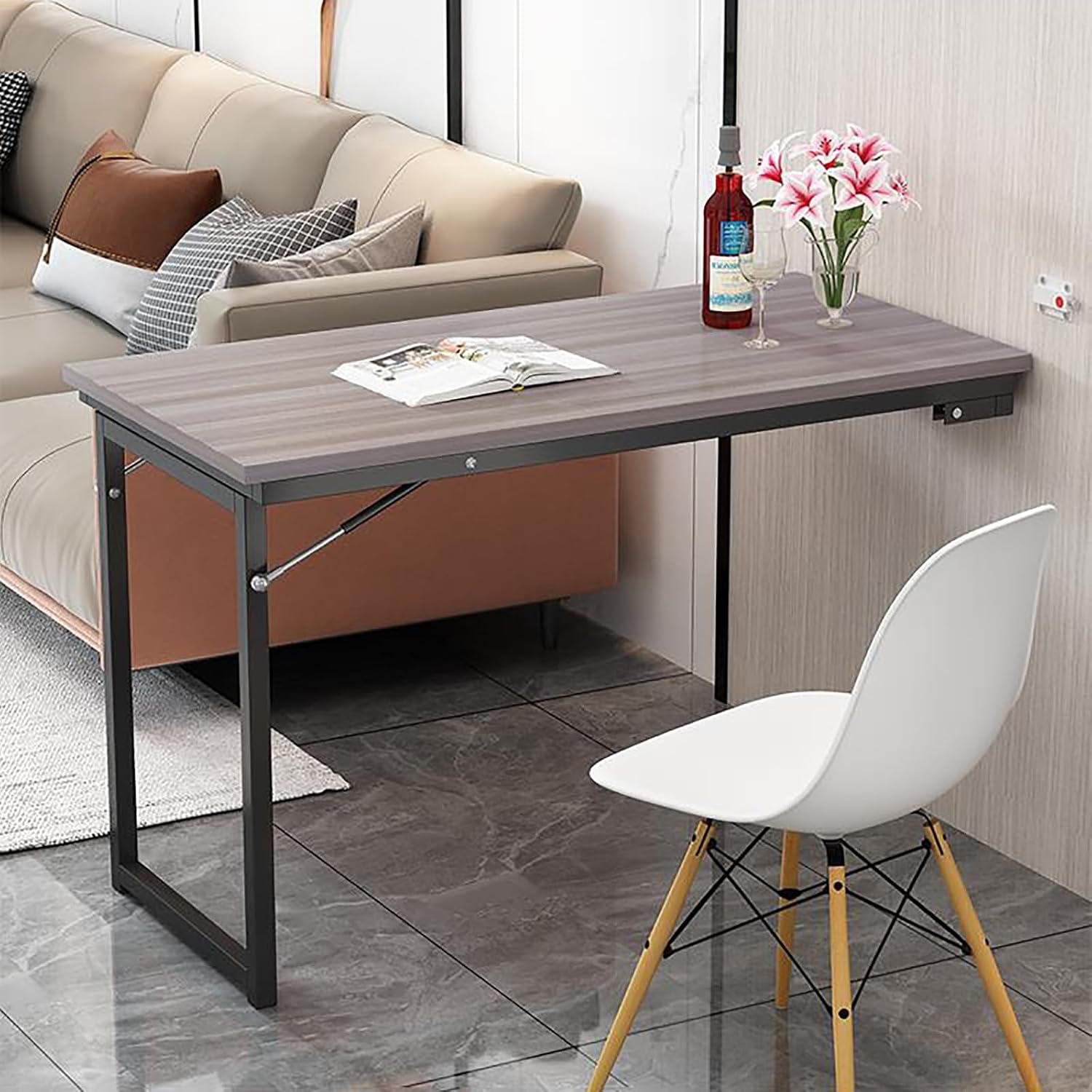 Folding Wall Table Wooden Wall Table Small Fold-Down Dining Table Workbench Desk Floating Drop-Leaf Desk for Study Kitchen and Living Room Size 90