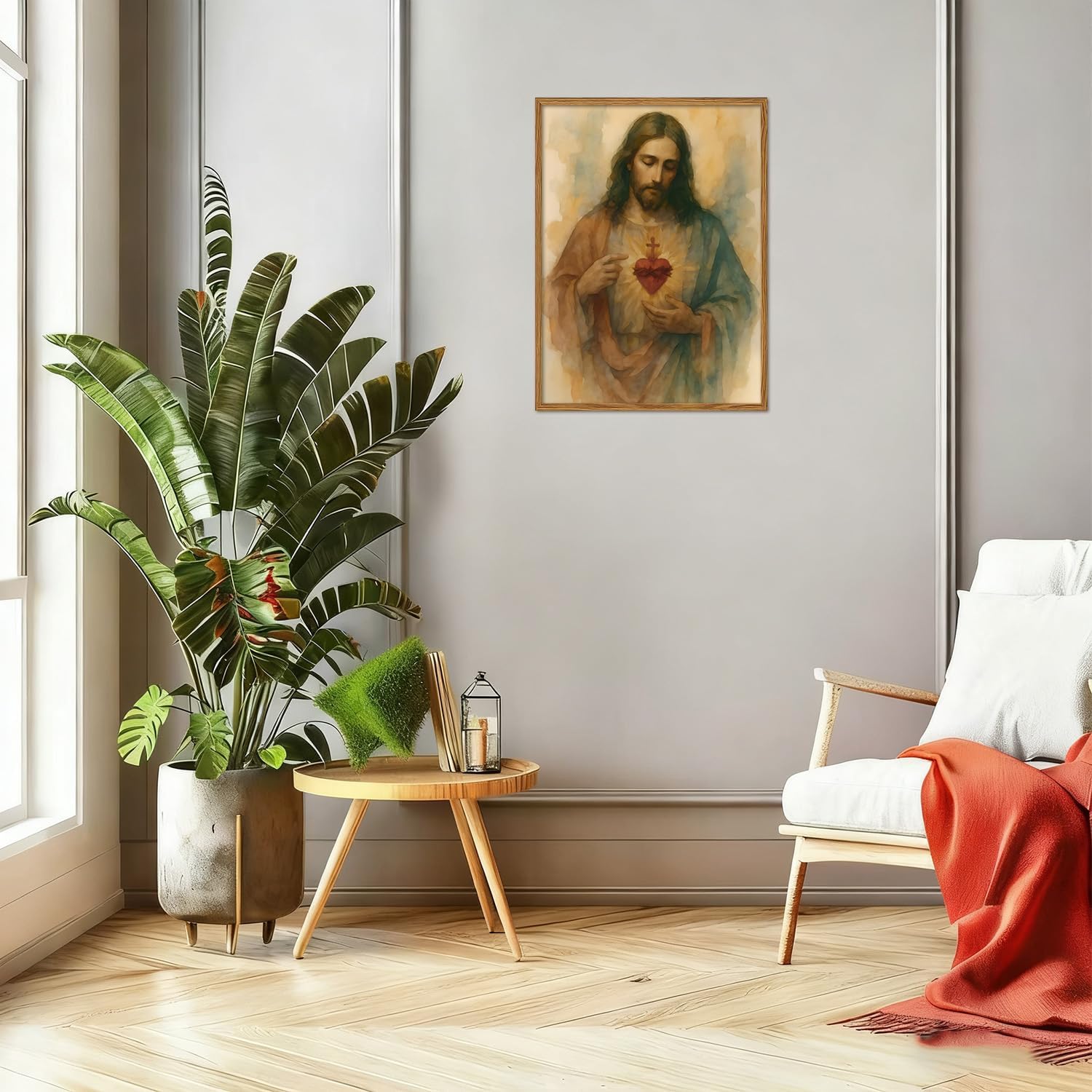 Framed Sacred Heart of Jesus Wall Art, Christian Jesus Paintings Wall Decor, Catholic Divine Mercy Pictures Canvas Prints Religious Home Decor for Living Room Bedroom Prayer Room Church 12x16 inch - Image 9