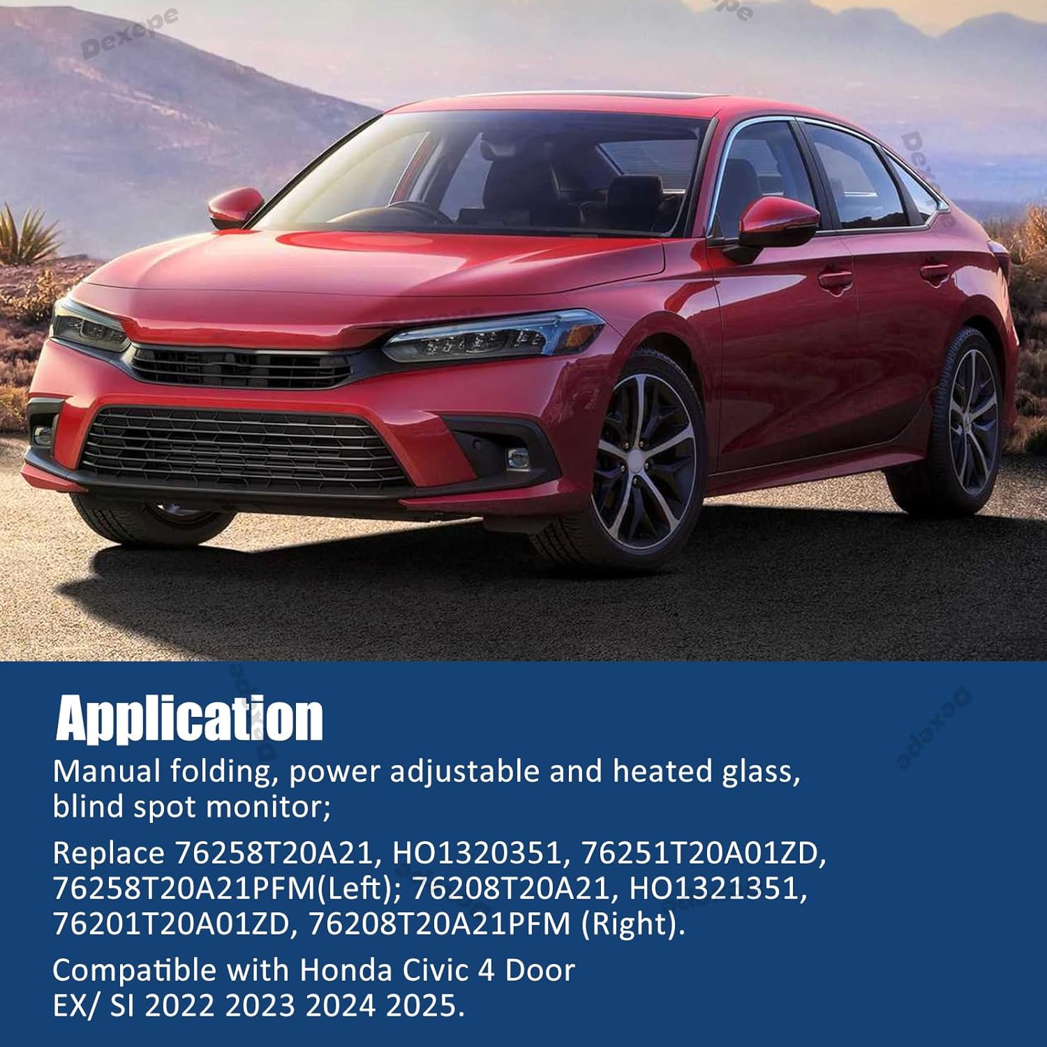 Driver Side Mirror Assembly Compatible with Honda Civic 2022-2025 Heated with Blind Spot Monitor, Power Adjustable Glass Replace 76258T20A21 HO1320351 (7Pin Left)