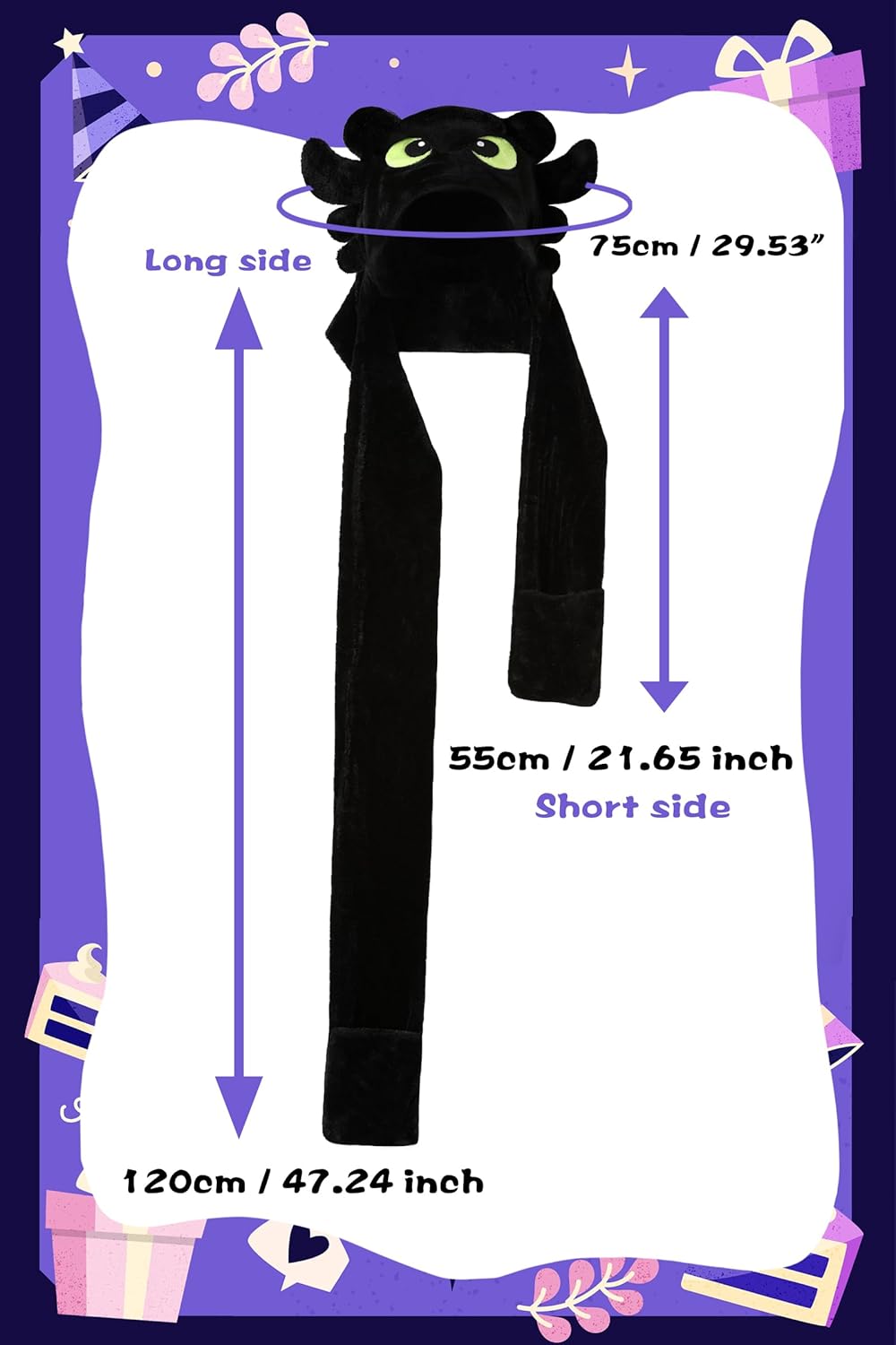 dressfan 3 in 1 Plush Dragon Hat Scarf Gloves Set,Novelty Cosplay Party Hat Christmas & Birthday Gifts for Kids Adults - Image 4