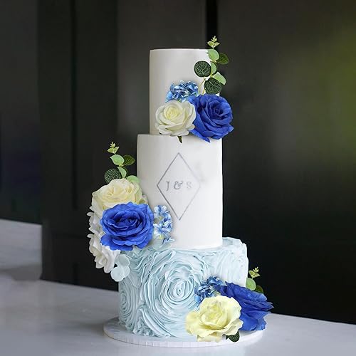 Miniatura 10 de Decoración para tartas de flores, decoración bohemia para tartas de eucalipto, rosa blanca artificial, para niñas y mujeres, cumpleaños, baby