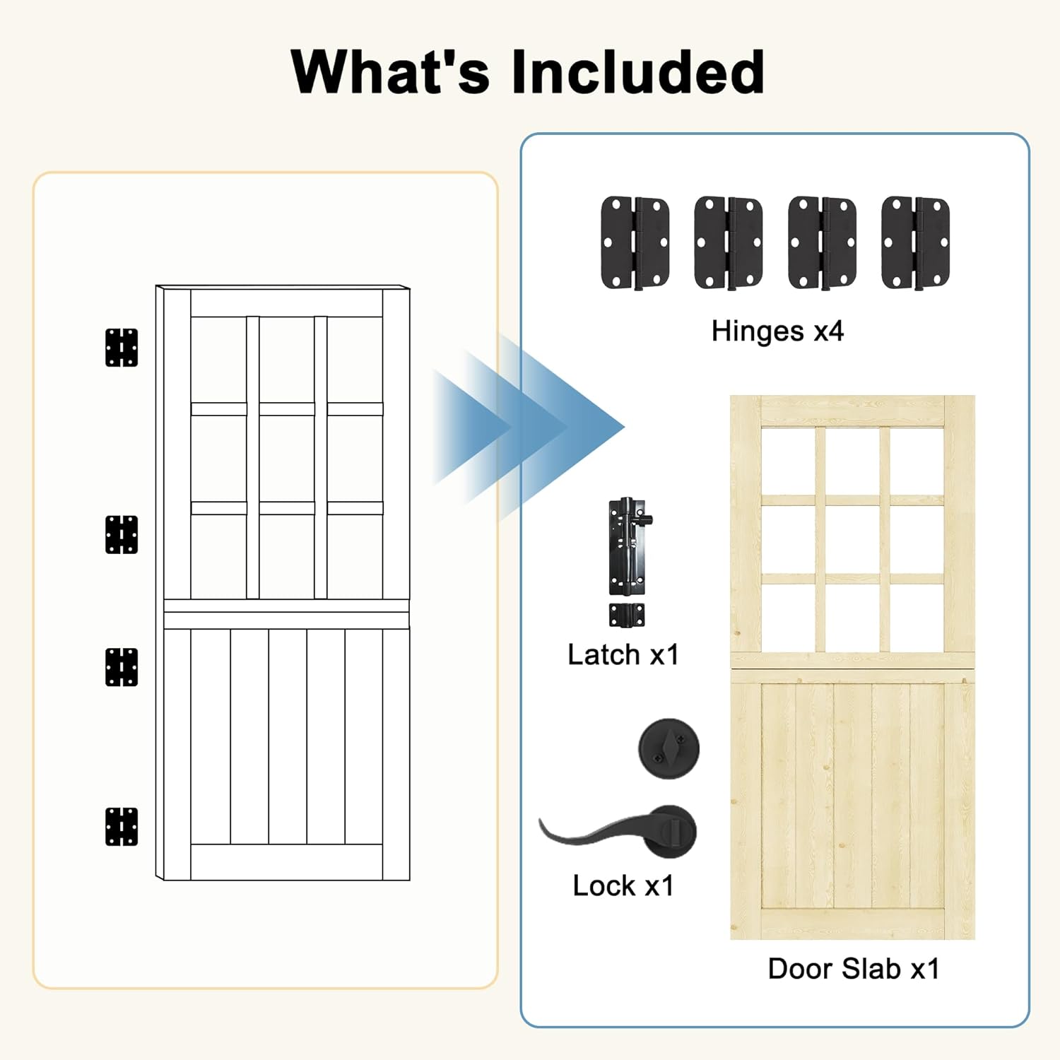 36" x 80" Exterior Dutch Entry Door (Front/Outside) - 1.75" Solid Pine with 9-Lite Glass, Half Panel,Interior Doors Slab for Home Entryway/Back w/4 Hinges+1 Latch +1 Slab+1 Lock Set