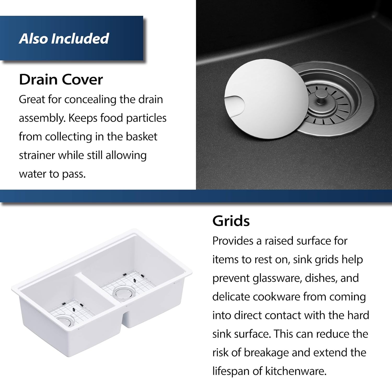 Karran 32.5" White Quartz Composite Undermount Double Bowl Workstation Kitchen Sink, 50/50 Chef Prep Station with Cutting Board, Roll-Up Mat, Colander, Bottom Grids and Accessories – QUWS-880