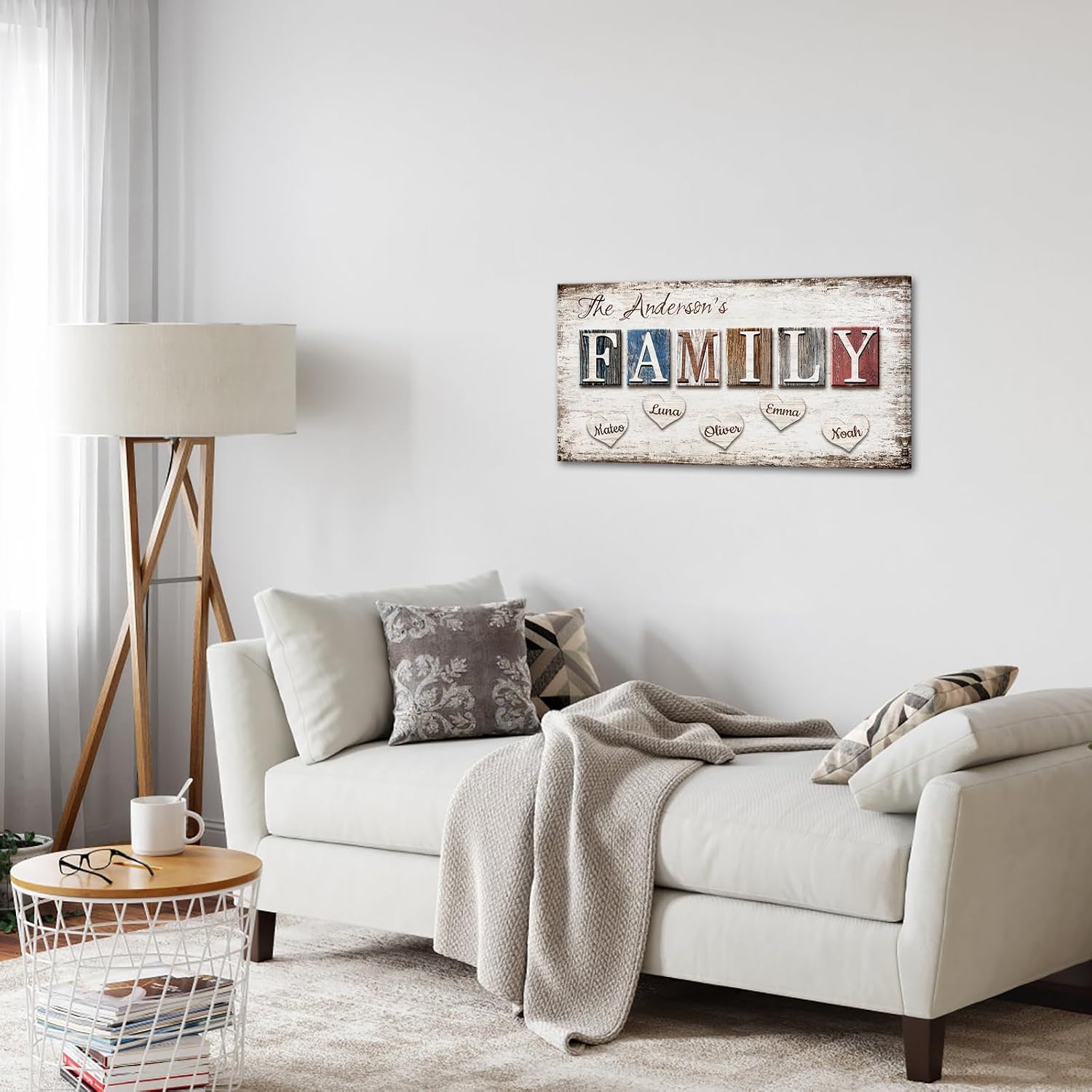 iLOOKLiKE Personalized Family Name Canvas Wall Art Custom Multi-Name Poster Giclee Prints Rustic Home Decor Gifts for Mom Dad from Daughter Son