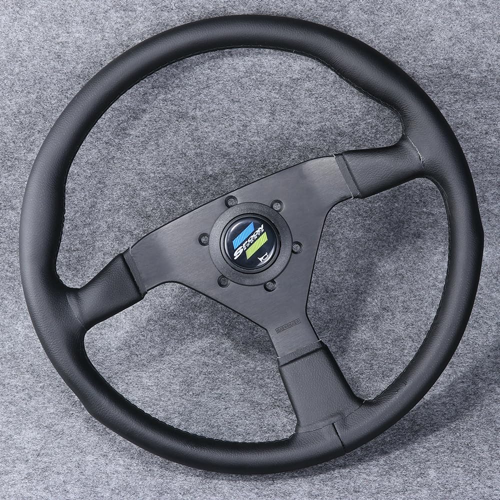 Volanti Auto Volante sportivo Drift in vera pelle nera da 14 pollici/350 mm(Red Stitching)