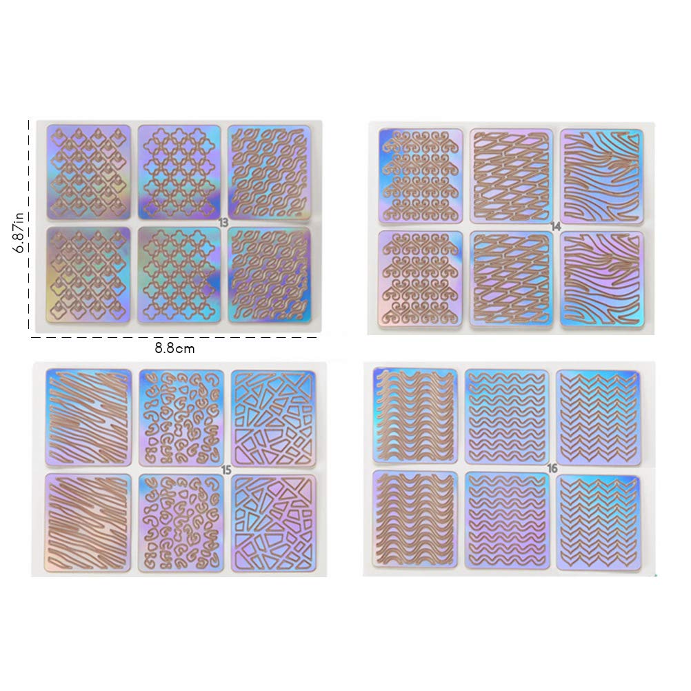 24 Sheet 144Pcs Nail Stickers: DIY Nail Art Stamping Template, 72 Designs, Irregular Grid - Image 4