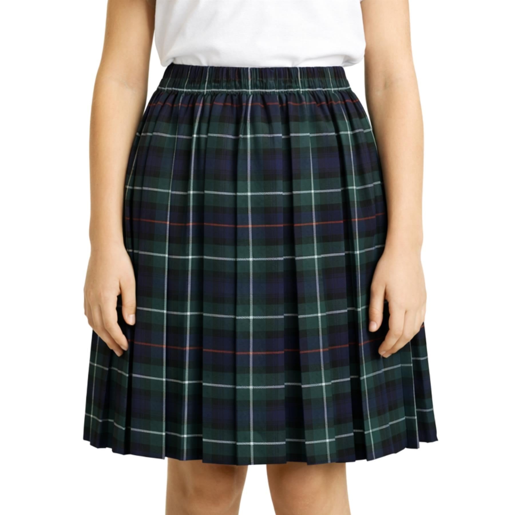 Schoolstitch Girls Green Tartan Schoolstitch® Elasticated Waist Skirt Box Pleated School Skirt