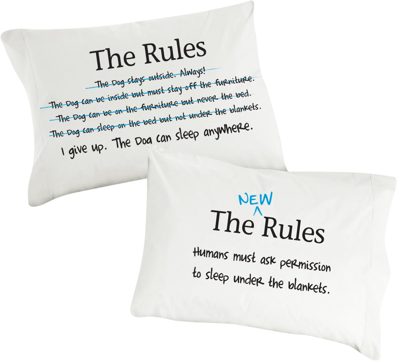Dog SnorZ "The Rules" Pillowcase, White, Set of 2