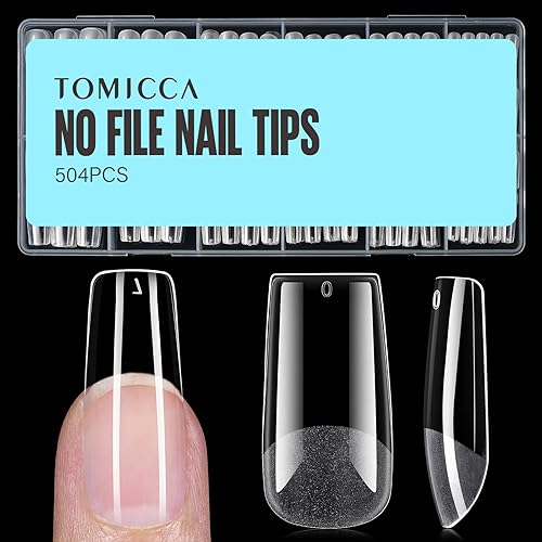 Miniatura 12 de TOMICCA Puntas de uñas de ataúd extra cortas, 240 piezas de uñas acrílicas de cobertura completa, 12 tamaños preformados, puntas de uñas postizas