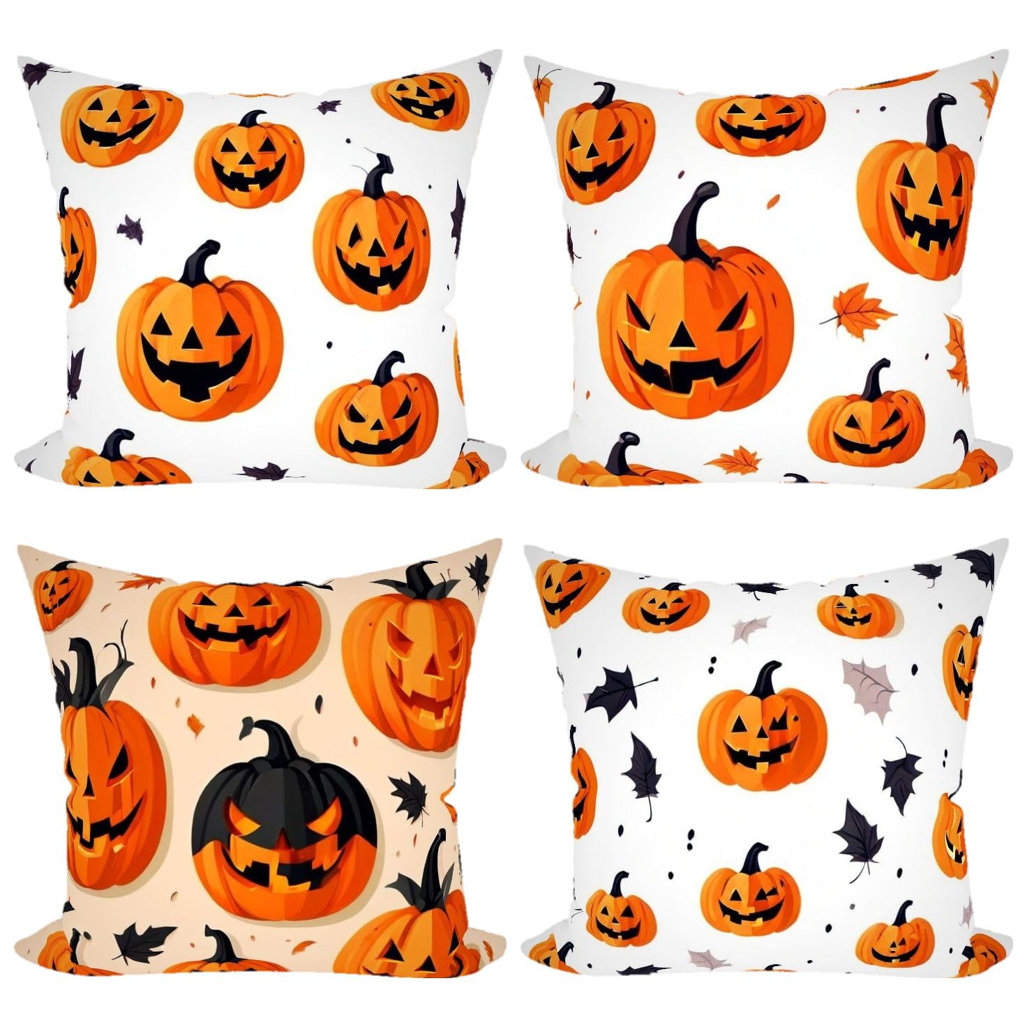 Autumn Square Pillow Covers for Bed Home Window Bay Bench Deco - Pumpkins Repeating Cushion Cases 18x18inch 4Pack Versatile Halloween Simple Vector Illustration Pillowcases