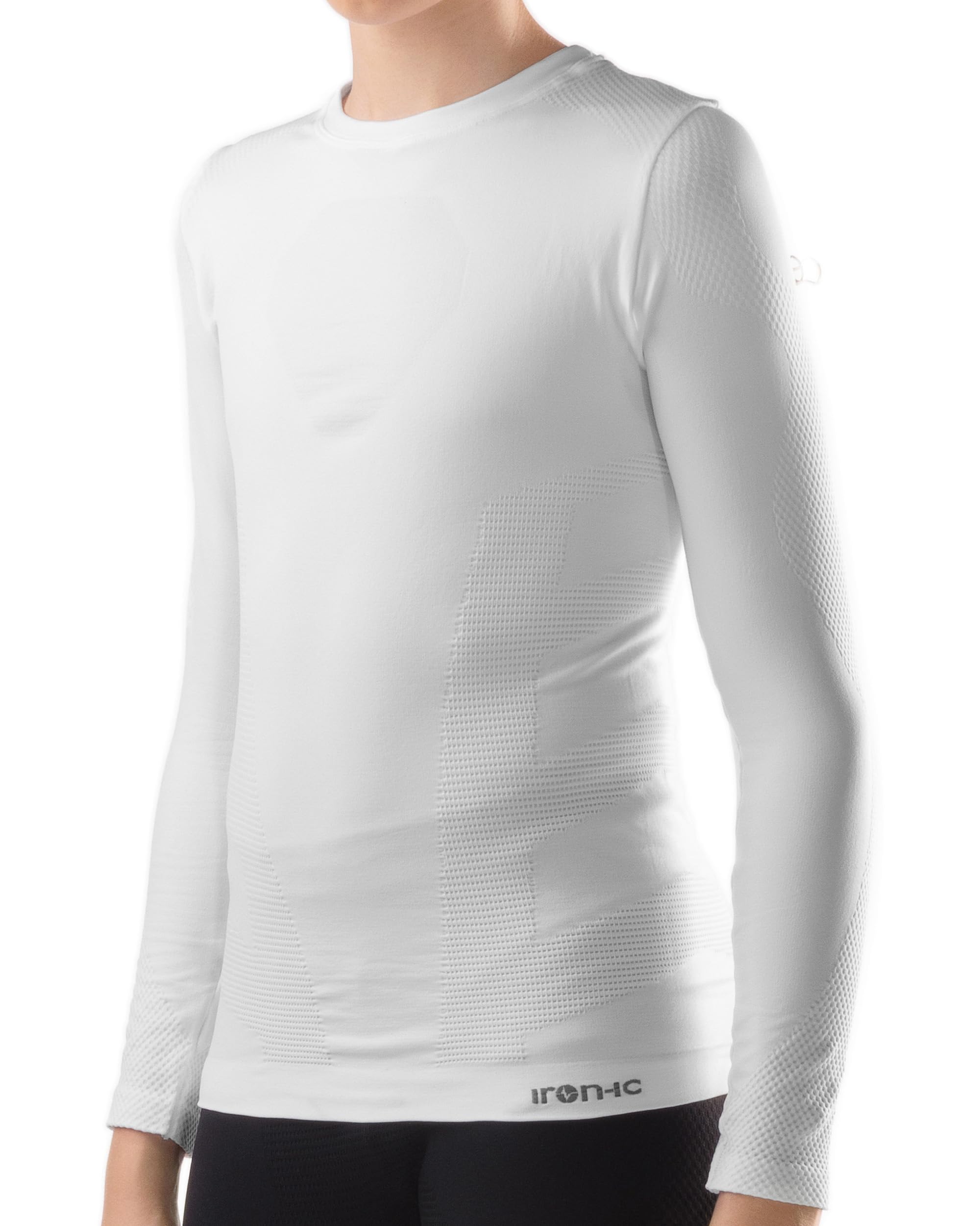 Iron ic - Jungen Langarm T-Shirt Seamless Thermisch und Atmungsaktiv - Slim Fit - Art. 201776 (Weiß, 12/14)