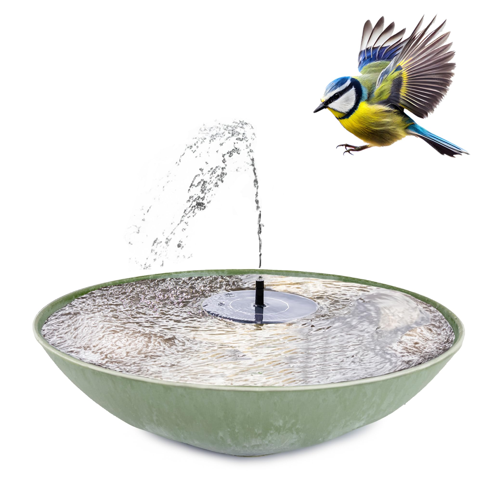 KOMPLETT Wasserspiel Solar-Brunnen Set – 45 cm grüne Outdoor-Schale mit Fontäne