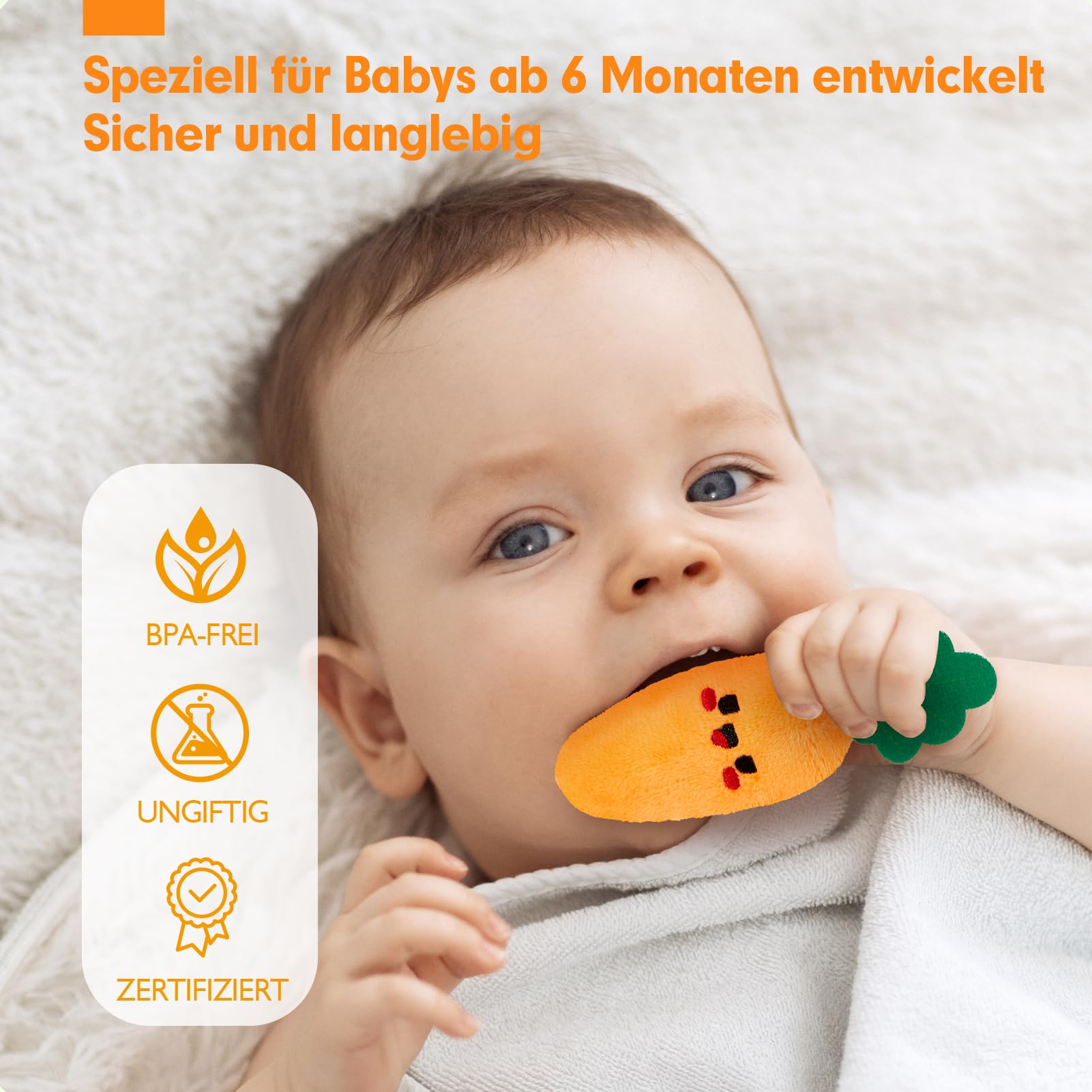 hahaland Rübe Ziehen Montessori Spielzeug Baby, Obst und Gemüse Plüschtier-Set, Motorik Baby Spielzeug 6 Monate mit Rasseln Spiegel Tragbarer Box,Baby Geschenk für Spielzeug ab 6 7 8 9 10 12 Monate