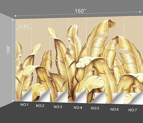 Miniatura 4 de Papel pintado 3D botánico de hoja de plátano dorada, murales de plantas tropicales, decoración estética de habitación, sala de estar, fondo de