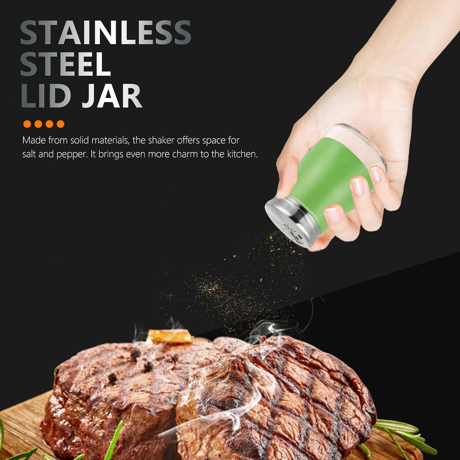 Glass Spice Shaker and Seasoning Jar Set with Stainless Steel Lids, 2pcs Green Sealed Glass Salt and Pepper Shakers for Kitchen Cooking and Dining