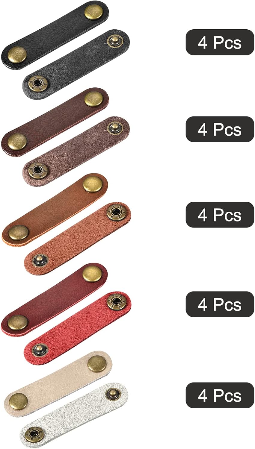 MECCANIXITY Pack of 20 Leather Cable Straps Cord Organizer Cable Ties Portable Cable Management for USB Cable, Headphone Wire, 5 Colors