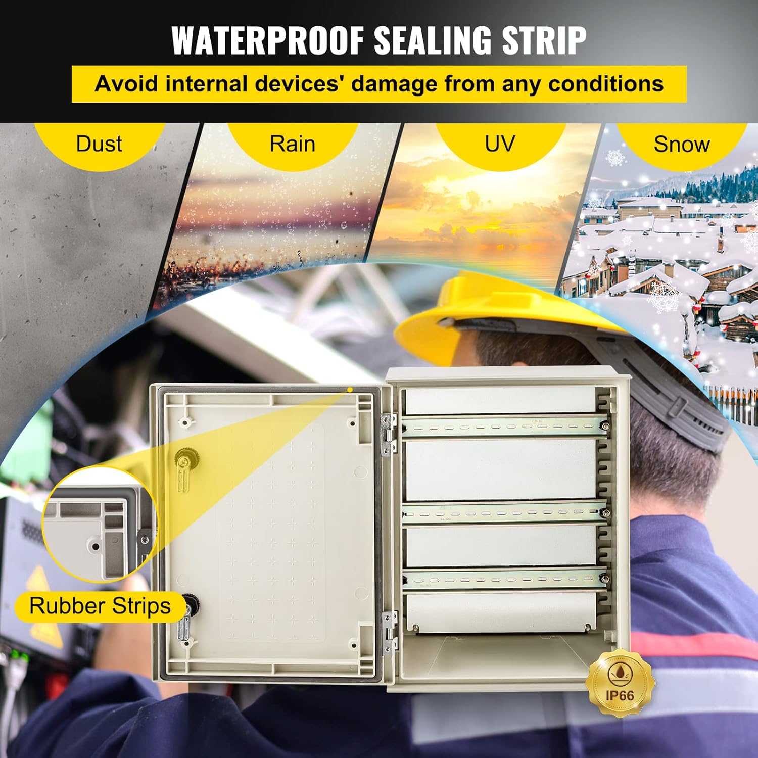 VEVOR Electrical Enclosure Box, 15.7'' ×11.8'' ×7.9'', Fiberglass Junction Box, IP66 Waterproof & Dustproof, Outdoor Electrical Box, with Mounting Plate