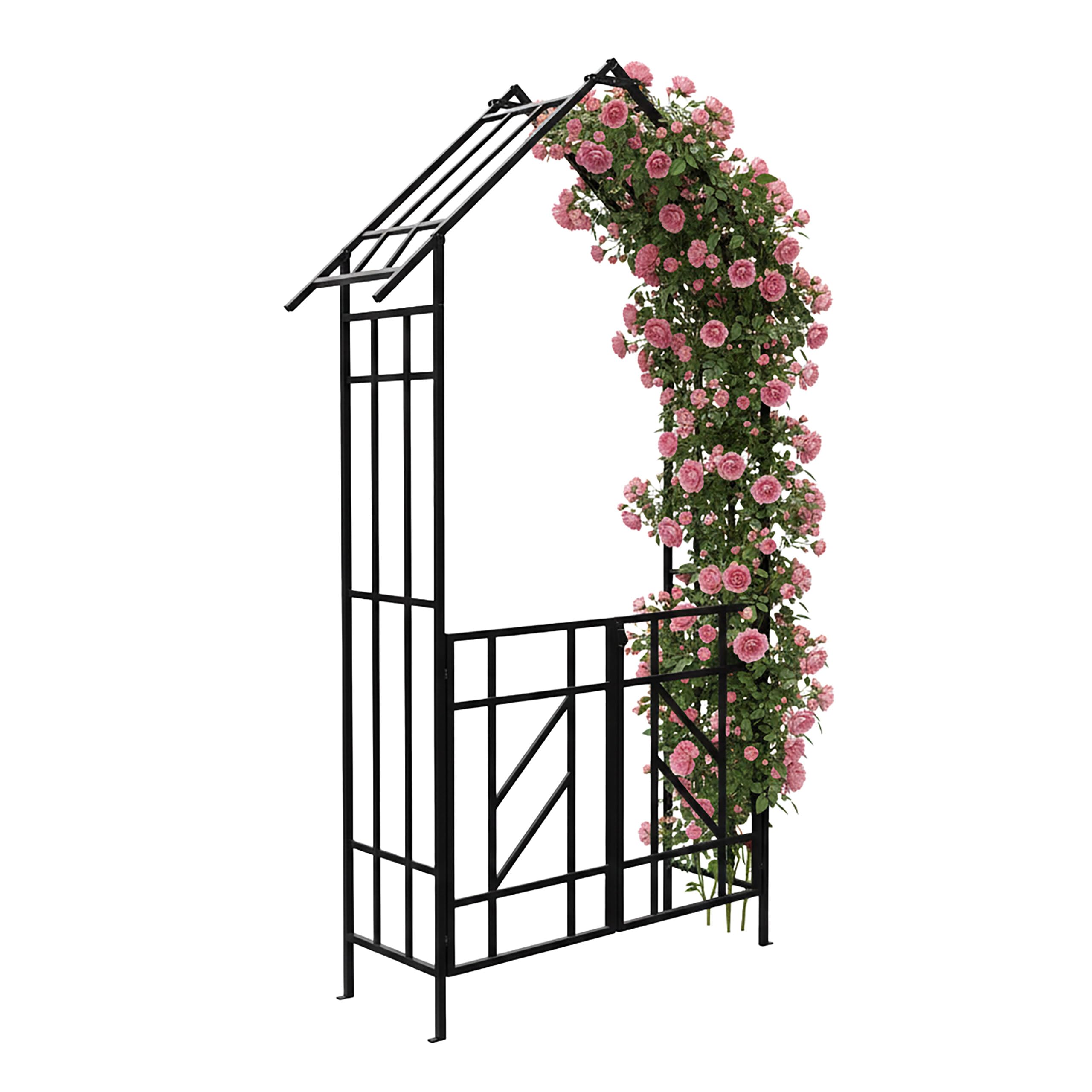 Relaxdays Arche pour rosiers, Portail & Toit Pointu, Treillis Plantes grimpantes, H x L x P 247×148×43 cm, métal Noir