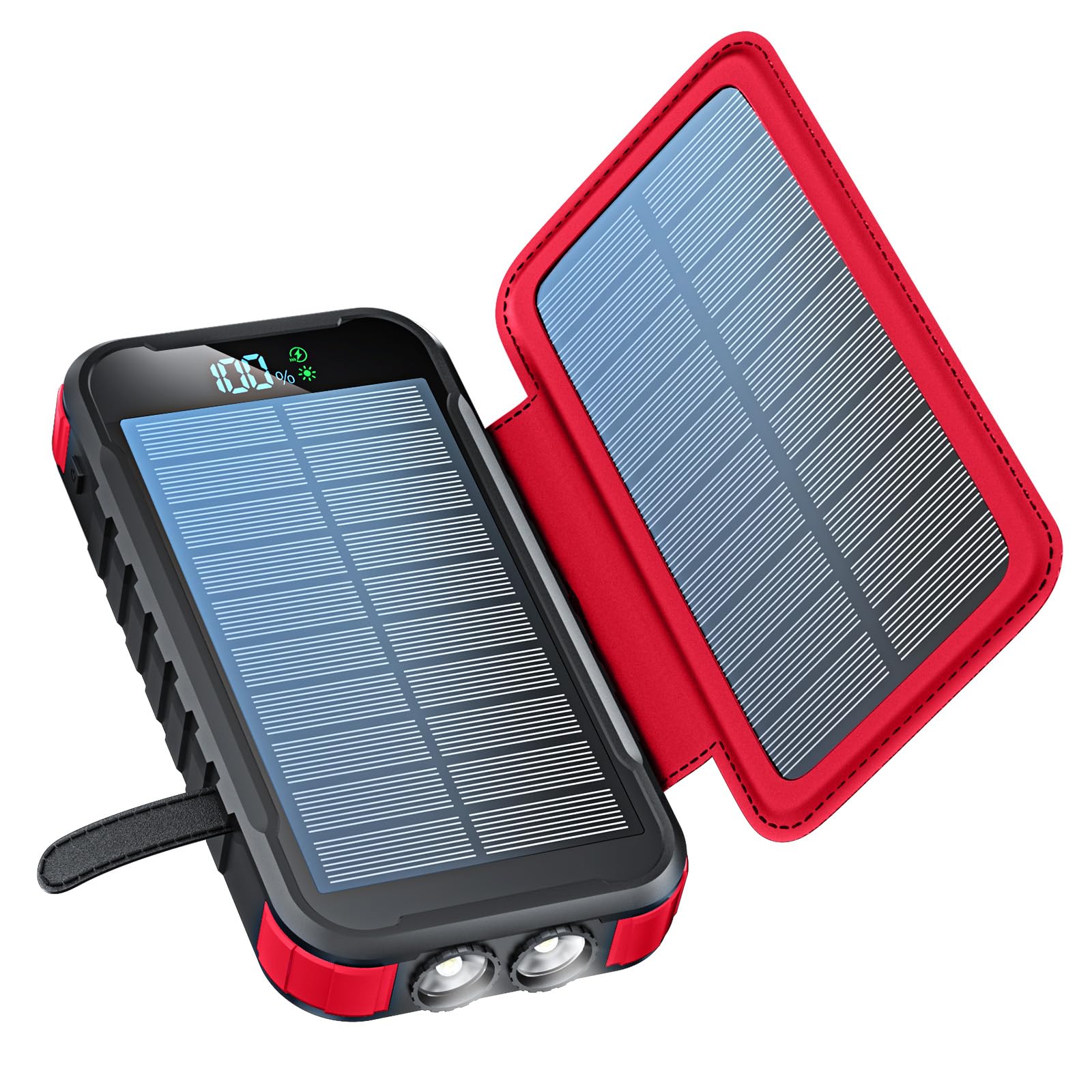Batterie Externe Solaire 27000mAh 22,5W Chargeur Solaire | USB C 20W Fonction de Charge Rapide 2 Panneaux Solaires et 2 Lampes de Poche LED pour Téléphone Tablette Camping