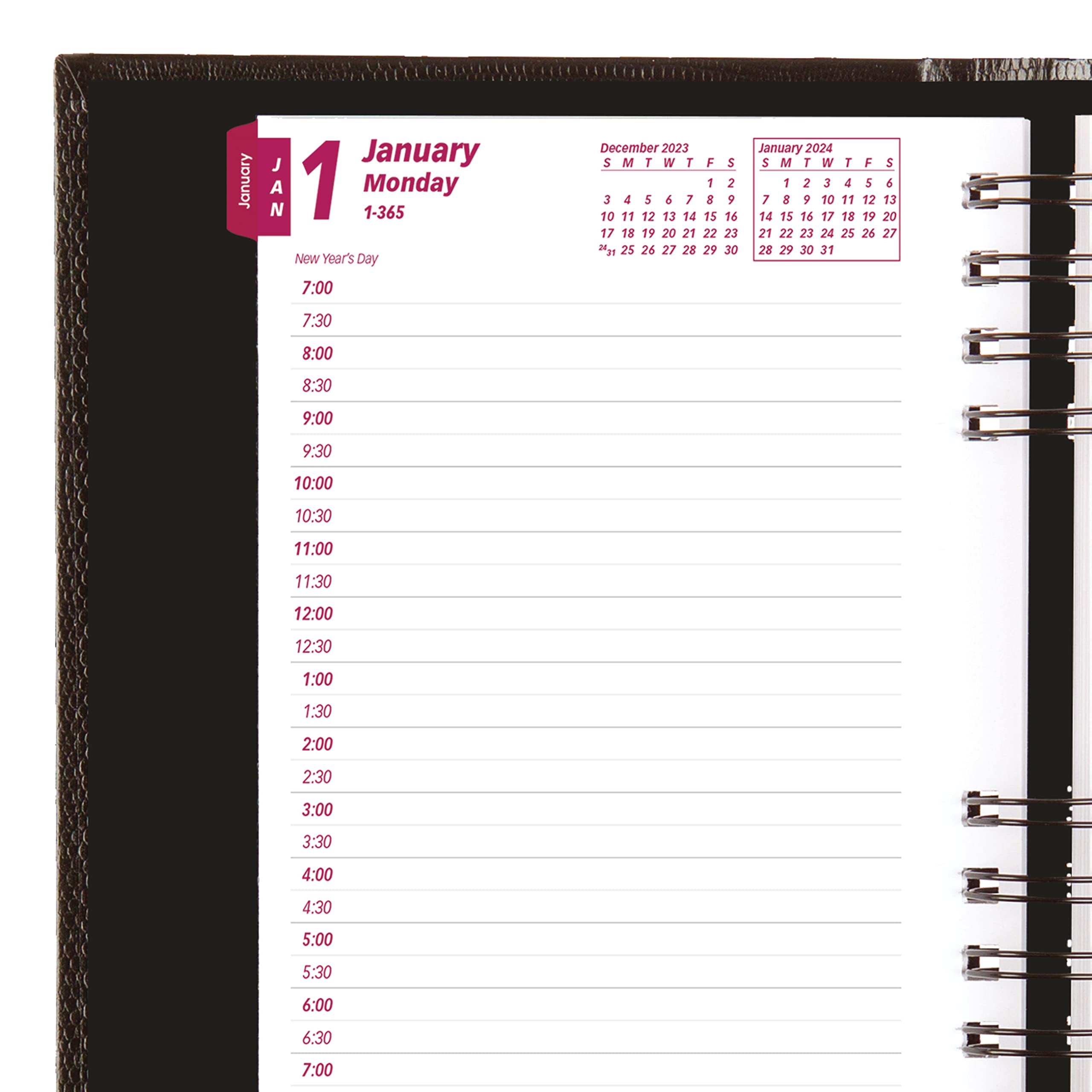 BrownlineCoilPro Daily Planner 2023 with Hard Cover, 8-inch Height, Black