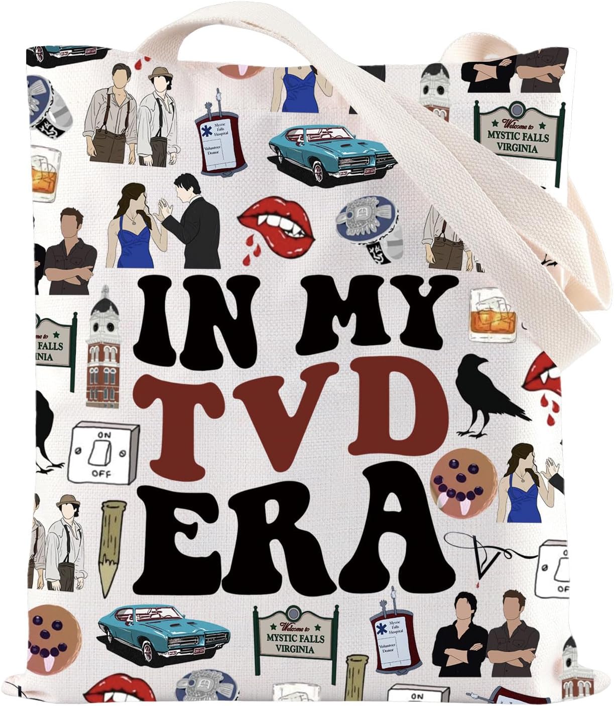 ZJXHPO TVD Tote Bag Vampire Movie Inspired Gift In My TVD Era Reusable Grocery Shopping Bag TVD Merch (TVD Era Tote), Medium