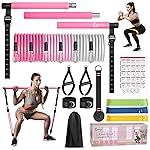 Pilates Bar Kit with Resistance Bands, Upgraded Multifunctional Screw Yoga Pilates Bar with Metal Adjustment Buckle, Portable Home Gym Pilates Bar for Women Full Body Workout Equipment Pink
