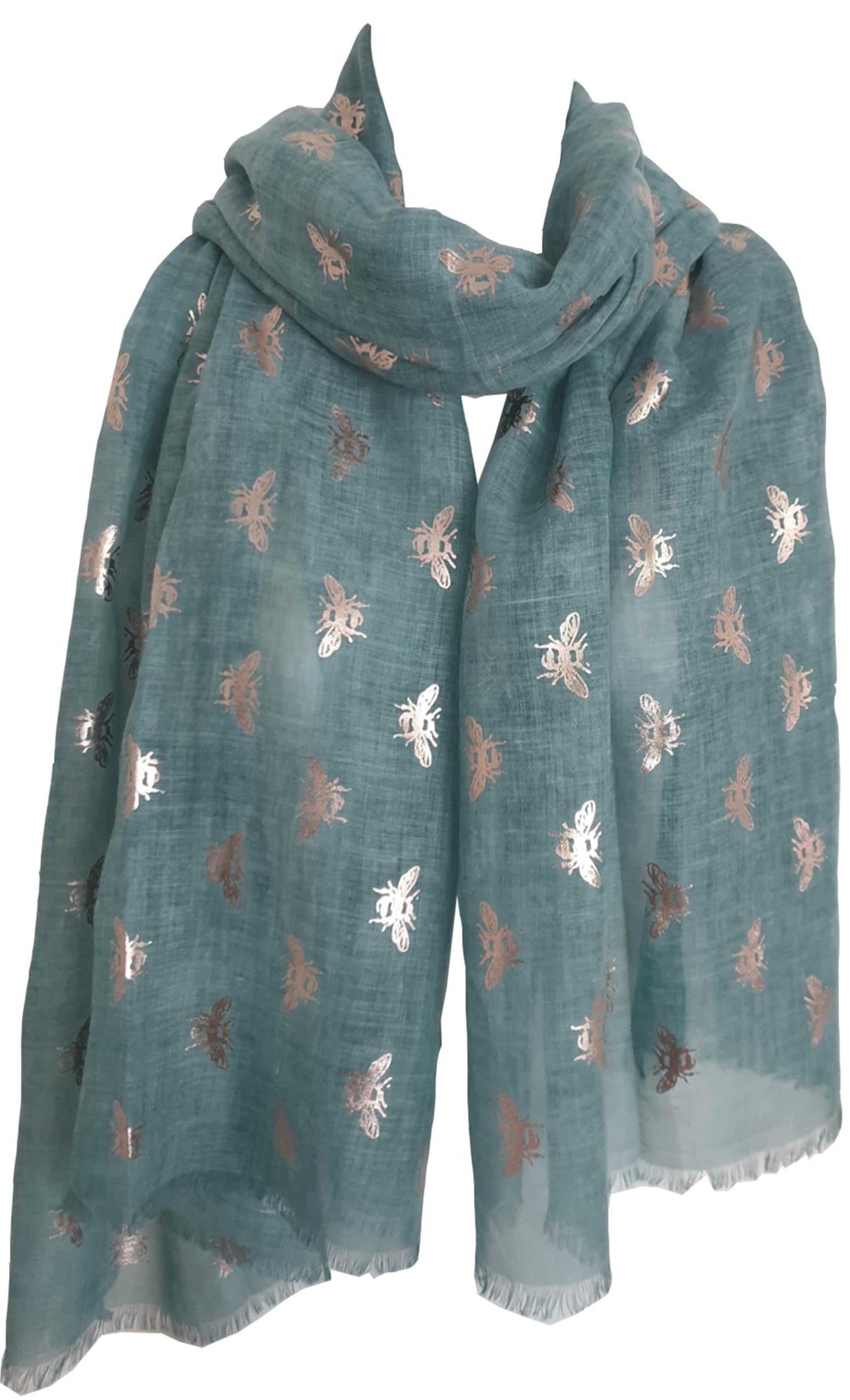 GlamLondon Bumble Bee Print Scarf Ladies Lightweight Fashion Oversize Wrap (O- Green)