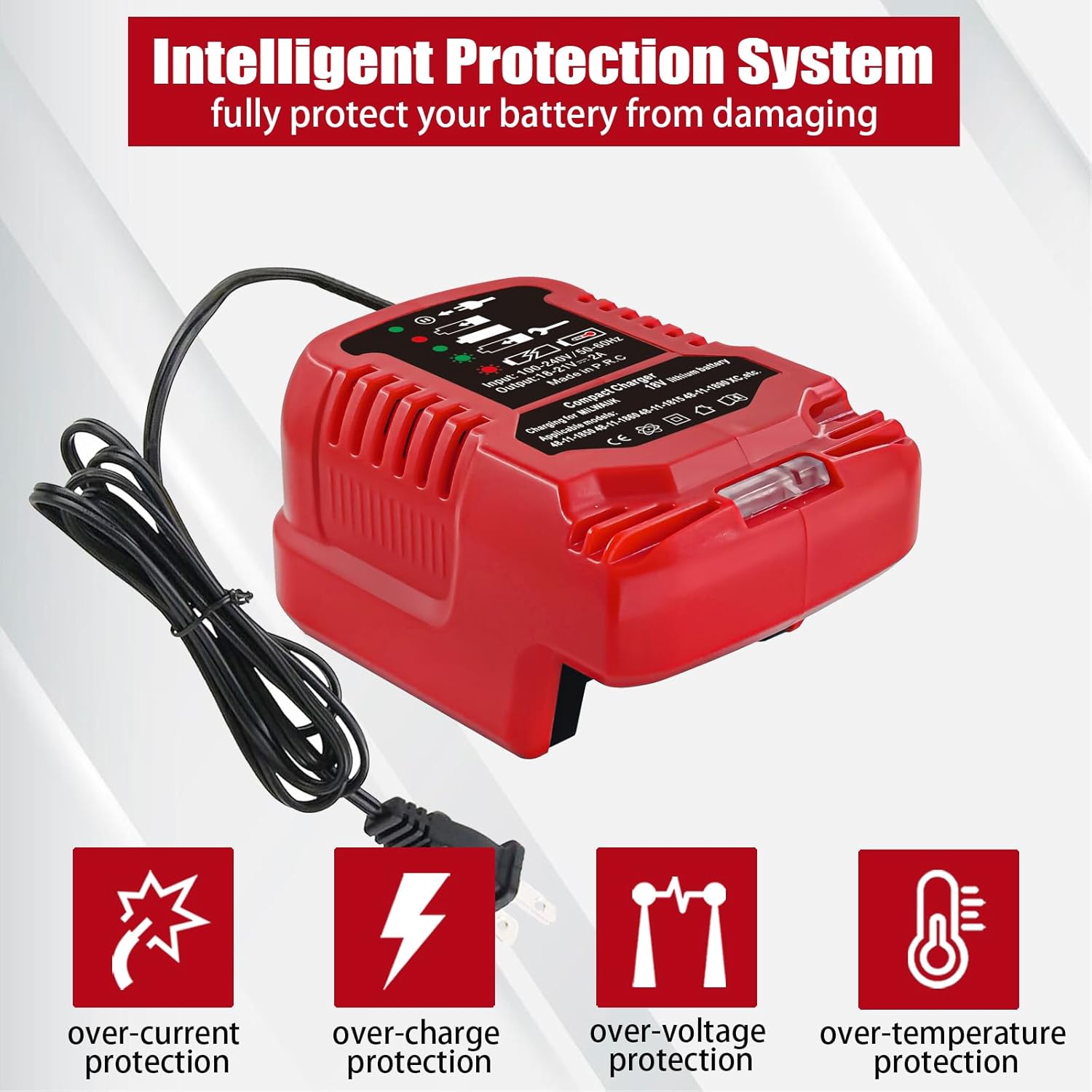 Portable Charger Replacement for Milwaukee Charger M18, Compatible with Milwaukee Battery Charger M18 18V Lithium-ion Batteries 48-11-1862, 48-11-1880, 48-11-1850, 48-11-1852, 48-11-1812