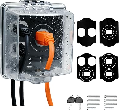2-Gang Universal Weatherproof Electrical Outlet Cover with Lock, Fit 1.3 x 2.66,Custom Configurations,Baby Proof Outlet Lock Box,4.53" high x 4.35" wide x 2.52"