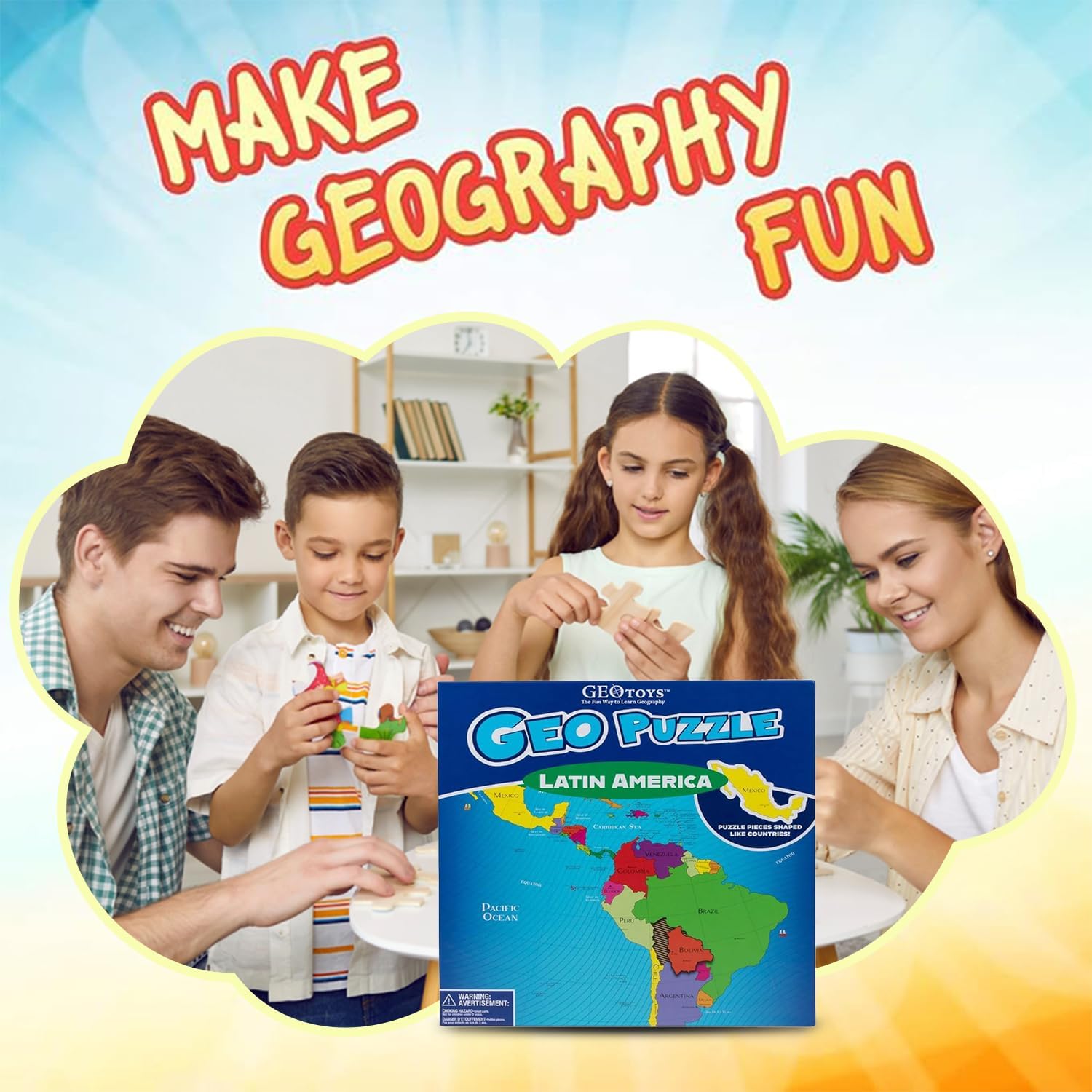 GeoToys GeoPuzzle, Latin America Jigsaw Puzzles, 50 Pc Geography Game & Map Puzzle, Educational Games & Kids Learning Activities, Puzzle Gifts for Children Ages 6-9, Fun Learning Toys for Kids