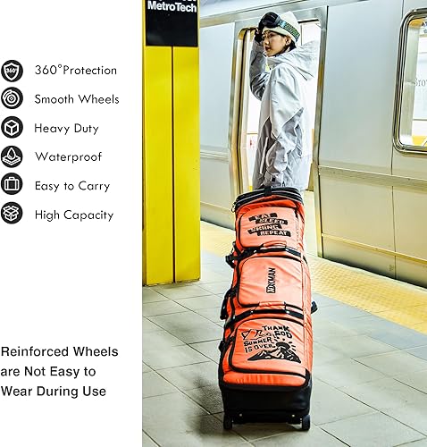 Miniatura 6 de XCMAN Bolsa de snowboard con ruedas de 63 a 75 pulgadas de longitud ajustable para botas de snowboard de viaje aéreo