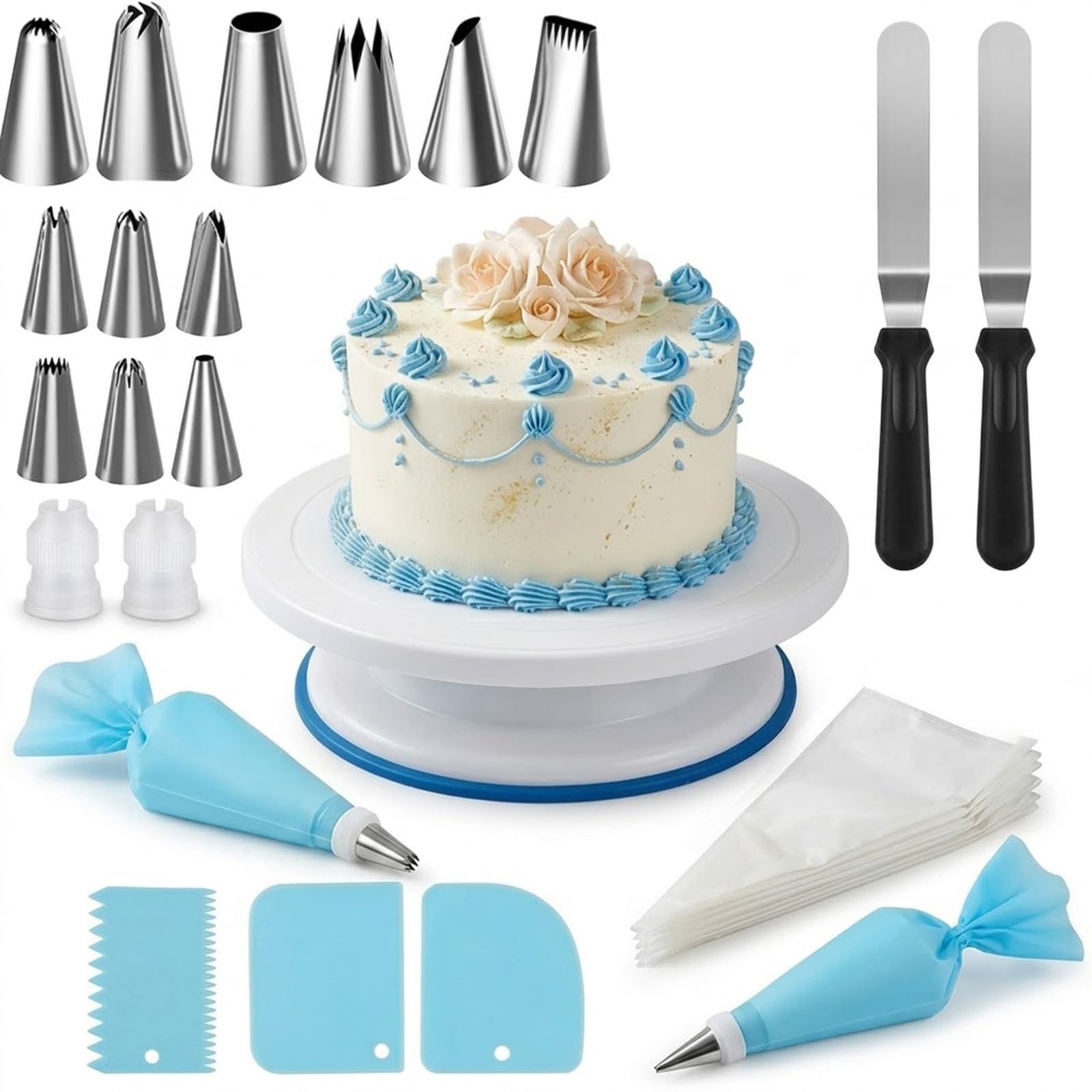 72-Piece Cake Decorating Kit with Cake Turntable, Piping Bags and Nozzles, Scrapers